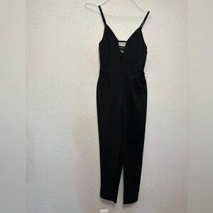 French Atmosphere Black Jumpsuit with Plunging V-Neckline